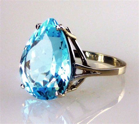 Large Blue Topaz Pear Shape Solitaire Ring 925 Sterling Silver Etsy