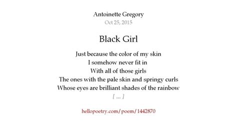 Black Girl By Antoinette Gregory Hello Poetry