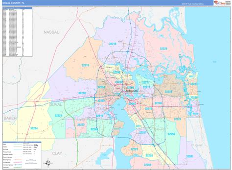 Duval County Fl 5 Digit Zip Code Maps Color Cast
