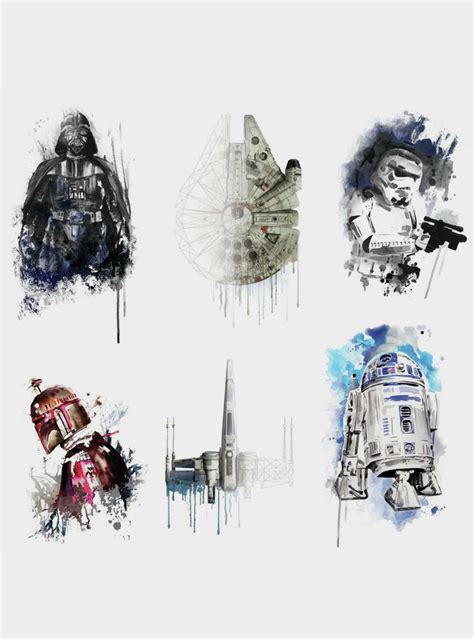 Four Star Wars Characters Are Depicted In Watercolors