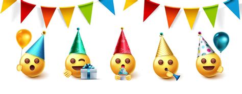 Conjunto De Diseño De Vector De Fiesta De Cumpleaños De Emoji