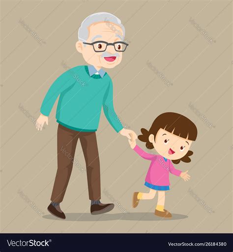 Granddaughter Walking With Her Grandfather Vector Image