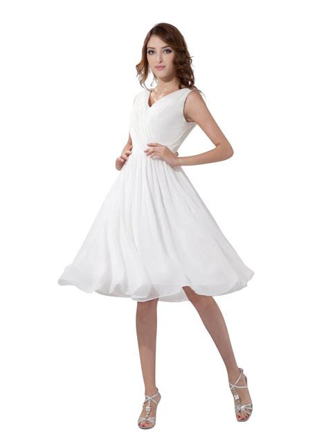 White Knee Length Dress Look So Young And Dangerous D Chiffon