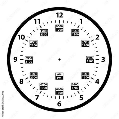 24 Hour Military Time And Standard Time Combo Clock White Template
