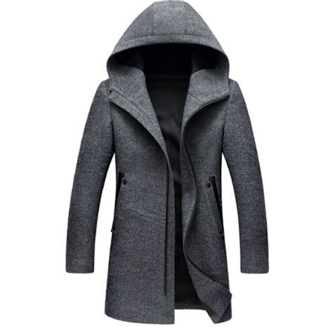 Fashion Hat And Fabric Overcoat 2018 Winter Hooded Wool Male Woolen