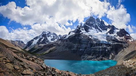 Nature Landscape Chile Andes Lake Mountain Snowy Peak Clouds