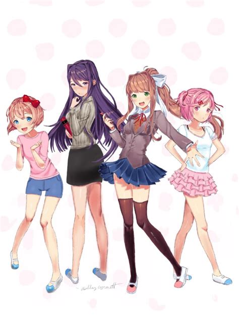 Fan Art I Did Of The Doki Doki Literature Club In Everyday Clothes 🙂