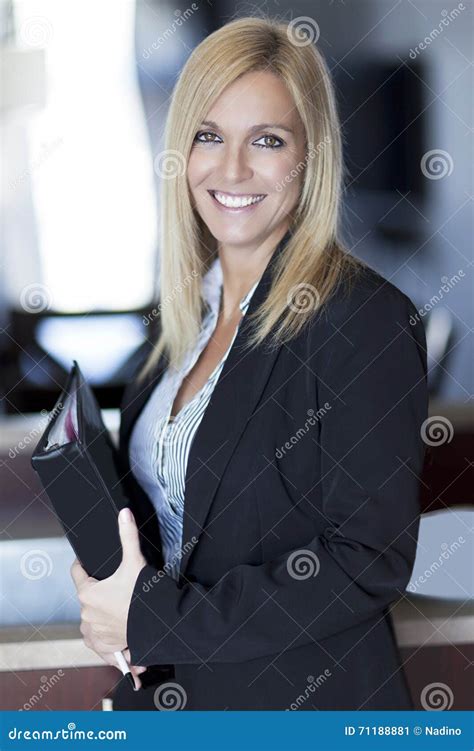 Blond Confident Businesswoman Smiling Stock Image Image Of Camera