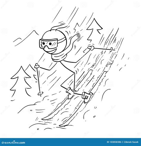 Stick Man Doing Extreme Ski Stock Vector Illustration Of Sport
