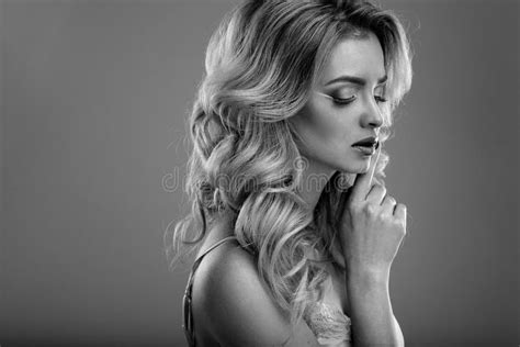 Beauty Portrait Of Blonde Beautiful Woman With Perfect Makeup And Hair Style Isolated Stock