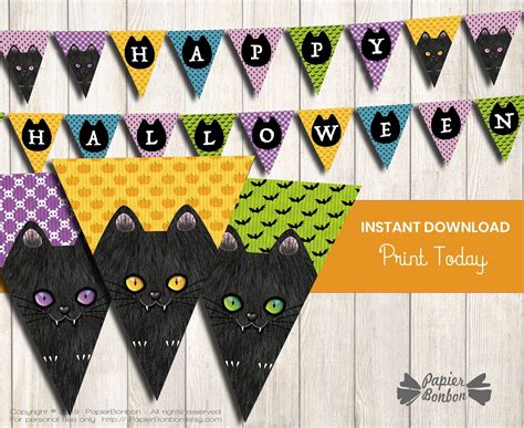 Halloween cat bunting banner with colorful patterns printable | Etsy | Funny halloween party ...