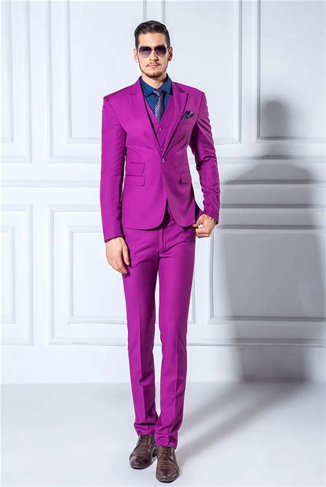 2017 Tailored Slim Fit Mens Bright Purple Tuxedos Best Men Wedding