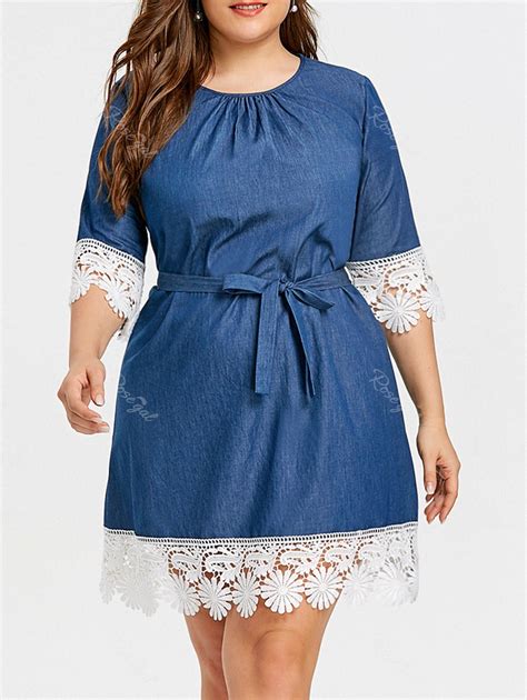 [34 off] casual plus size lace trim dress rosegal