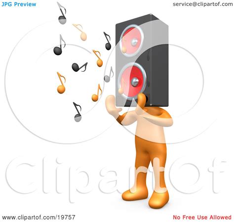 Clipart Graphic Of An Orange Person With A Speaker Head Playing Loud