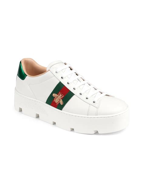 These shoes are designer but are they worth the money? Gucci New Ace Platform Bee Sneakers in White - Lyst