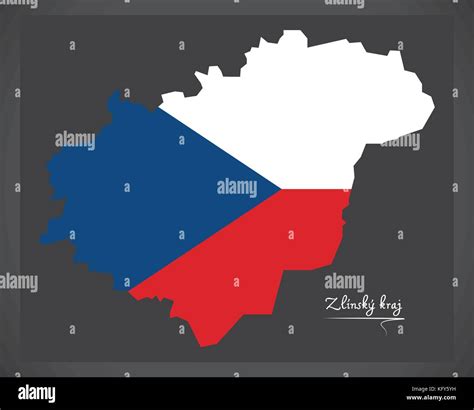 Zlinsky Kraj Map Of The Czech Republic With National Flag Illustration
