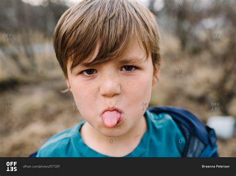 Overweight Boy Sticking Out Tongue Closeup Portrait High Res Stock C E