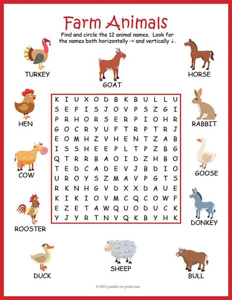 Esl Farm Animal Word Search Puzzle Worksheet Activity Animal