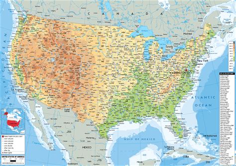 Large Size Physical Map Of The United States Worldometer