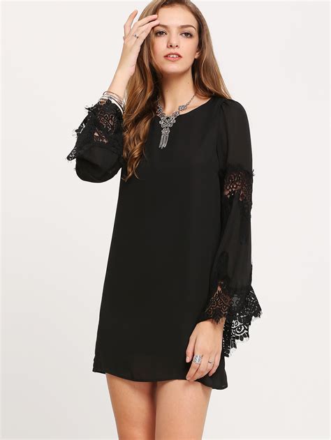 Black Long Sleeve With Lace Dress Sheinsheinside