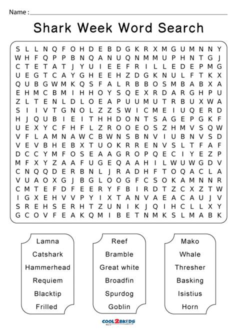 Printable Shark Word Search Cool2bkids