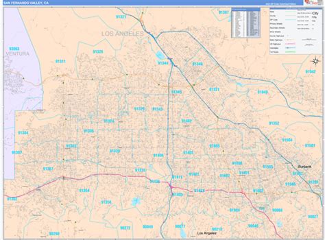 San Fernando Valley Metro Area Ca Zip Code Maps Color Cast