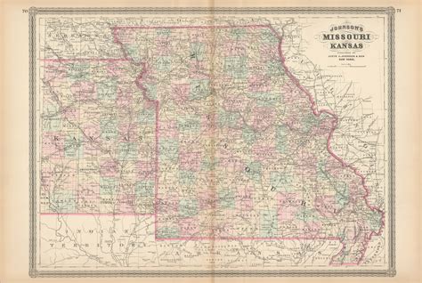 Johnsons 1880 Map Of Missouri And Kansas Art Source International
