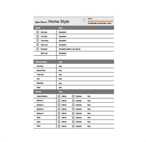 Specification Sheet Template 10 Free Printable Excel