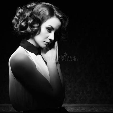 Beautiful Woman Black And White Vintage Image Stock Photo Image Of
