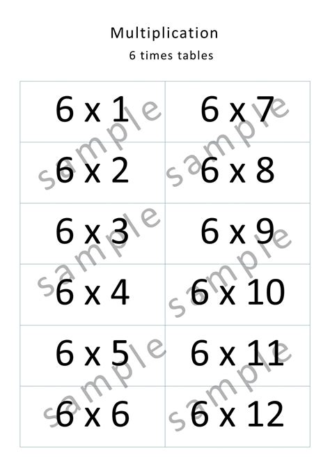 Printable Multiplication Flash Cards 6 Alphabetworksheetsfree