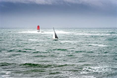 Sailing Boat In The Sea With Stormy Weather Stock Image Image Of