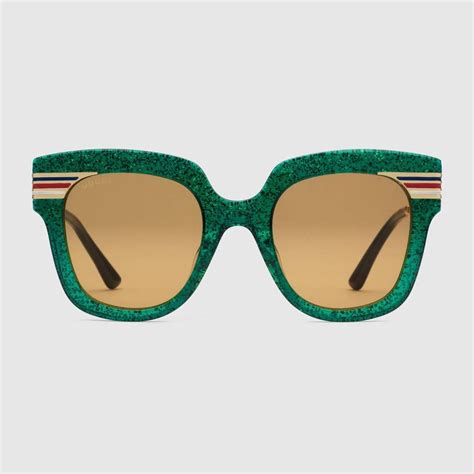 shop the square frame glitter acetate sunglasses by gucci null rectangle sunglasses glasses