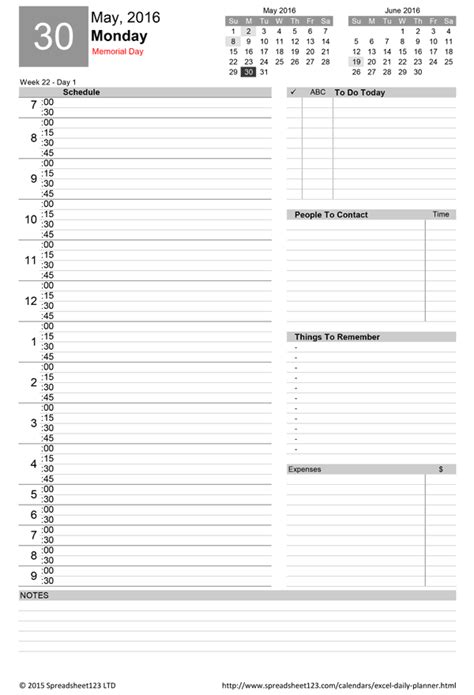 Excel Daily Diary Template 2021