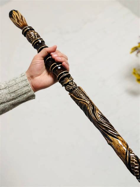 Wizard Staff Carved Hiking Staff Magic Druid Staff Fantasy Etsy In