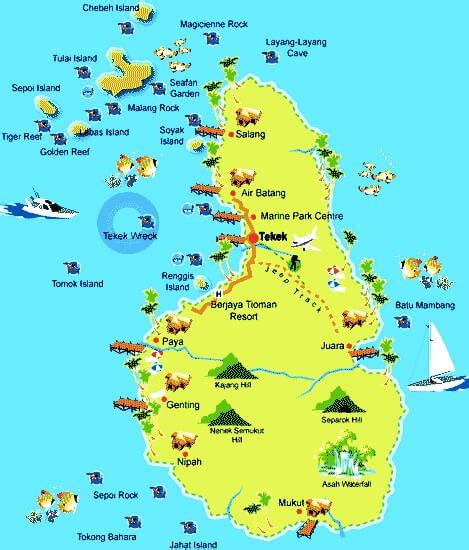 Pulau tioman is situated in the pahang state but since mersing in johor is the nearest town to get to the island, we group this wonderful island under the johor state. tioman island map-2 - Asia Travel Blog