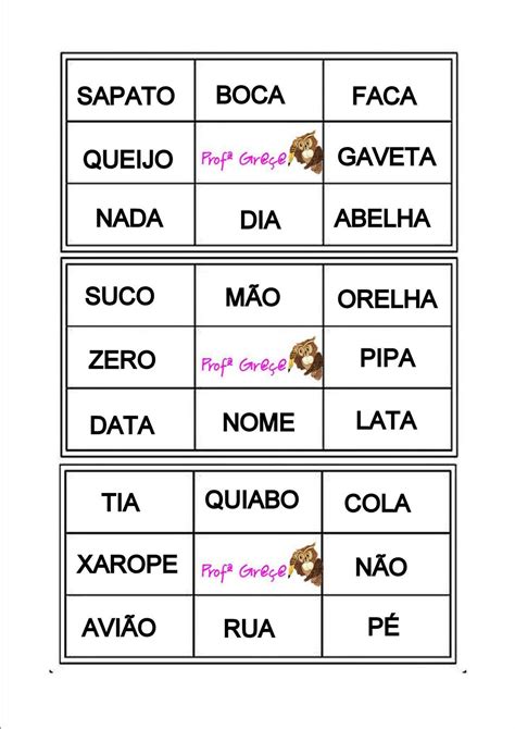Bingo De Palavras Simples Fichas E Cartelas Para Imprimir Images