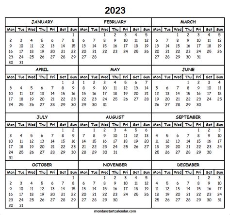 Free 2023 Calendar Monday Start Download Printable Templates Online