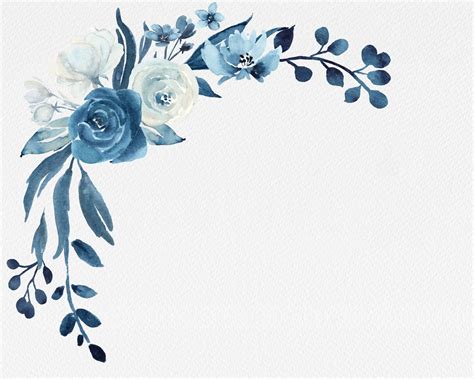 Navy Blue And White Floral Bouquetsblue Flowers Watercolor Etsy