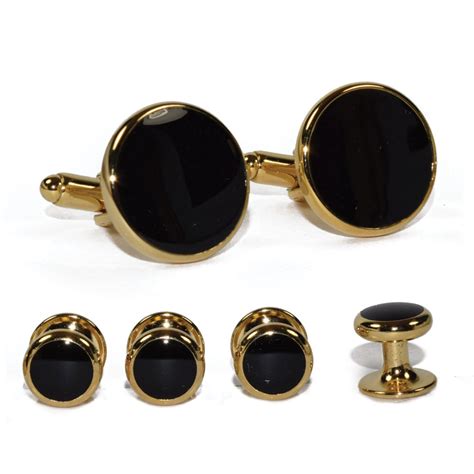 Classic Black And Gold Cufflinks And Studs