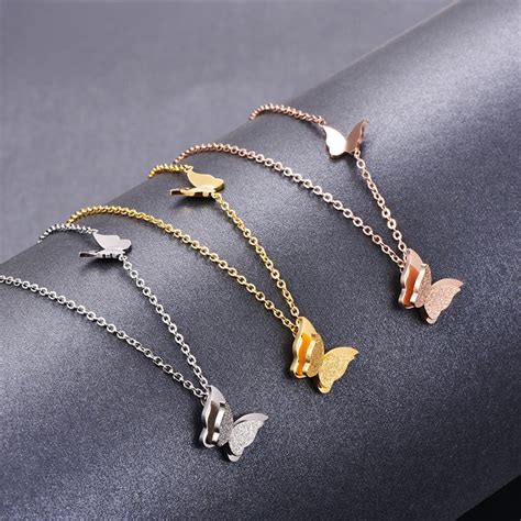 Martick 316l Stainless Steel Gold Color Butterfly Pendant Necklace Link