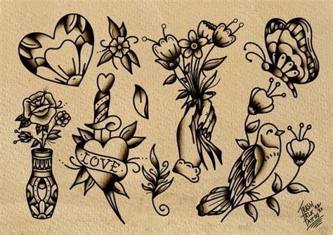 Traditional Tattoo Style Flash Sheet Print Etsy Traditional Tattoo