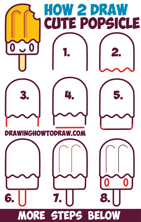 how to draw cute kawaii popsicle creamsicle with face on it easy step by step drawing