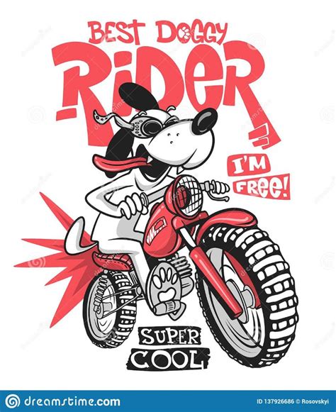 Cartoon Dog Riding A Motorcycle Vector T Shirt Design Stock Vector