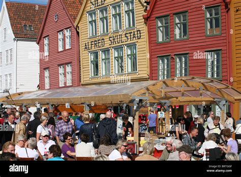 Food Festival In Bergen Bryggen In Front Of The Old Wooden Fishing
