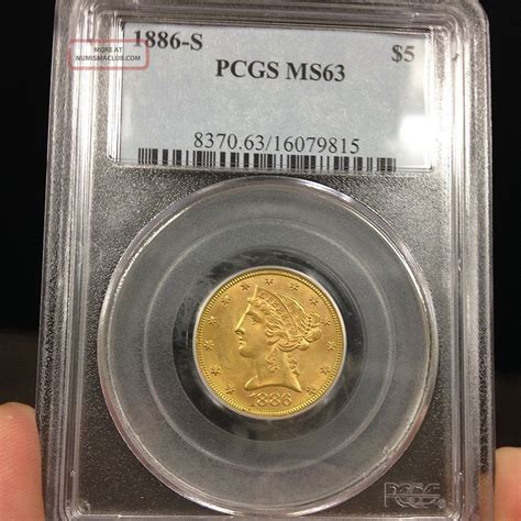 1886 S Liberty Head Five Dollar Gold Coin Graded Certified Pcgs Ms63