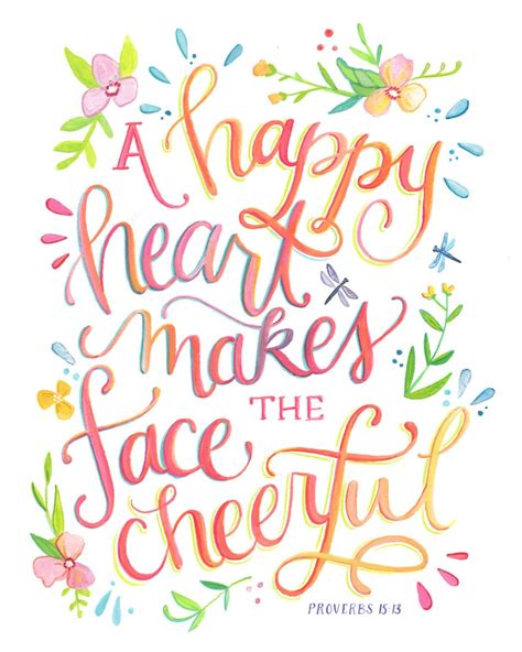 A Happy Heart Makes The Face Cheerful Proverbs 1513 Art Etsy