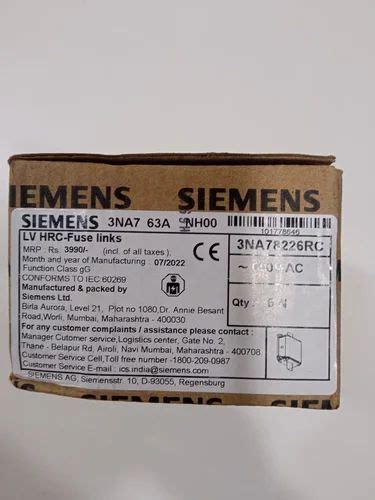 Siemens 63a Din Type Fuse Of 690v Ac Model3na78226rc At Rs 349piece