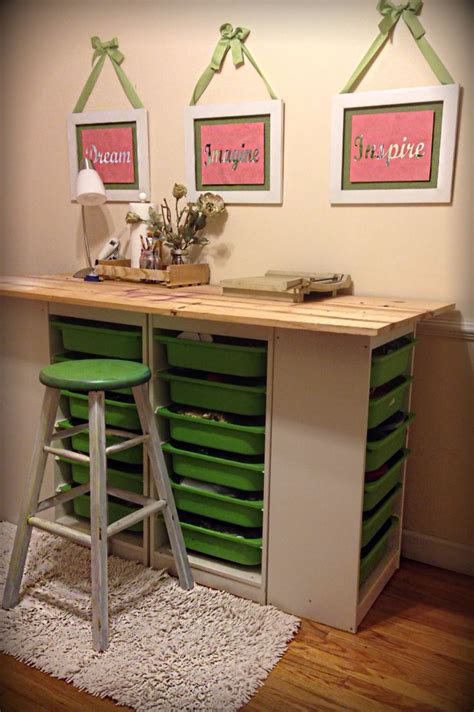 Storage spaces storage craft table diy craft tables with storage office crafts sewing table home crafts slab door room organization. DIY Craft Room Table Ikea TROFAST storage shelving and ...
