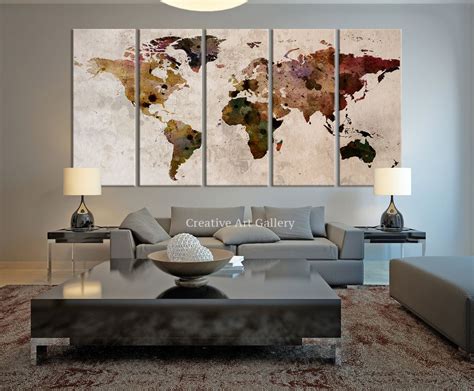 World Map Large Canvas Print Rustic World Map Large Wall Art Extra