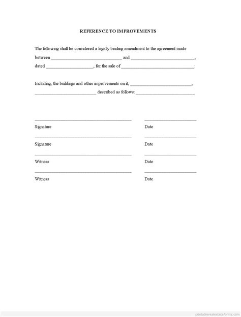 Free Printable Reference To Improvements Form Generic
